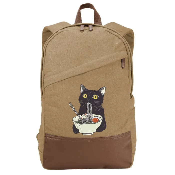 Funny Cat Eating Ramen Vintage Japanese Noodles Cotton Canvas Backpack