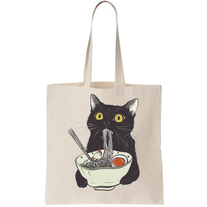 Funny Cat Eating Ramen Vintage Japanese Noodles Tote Bag