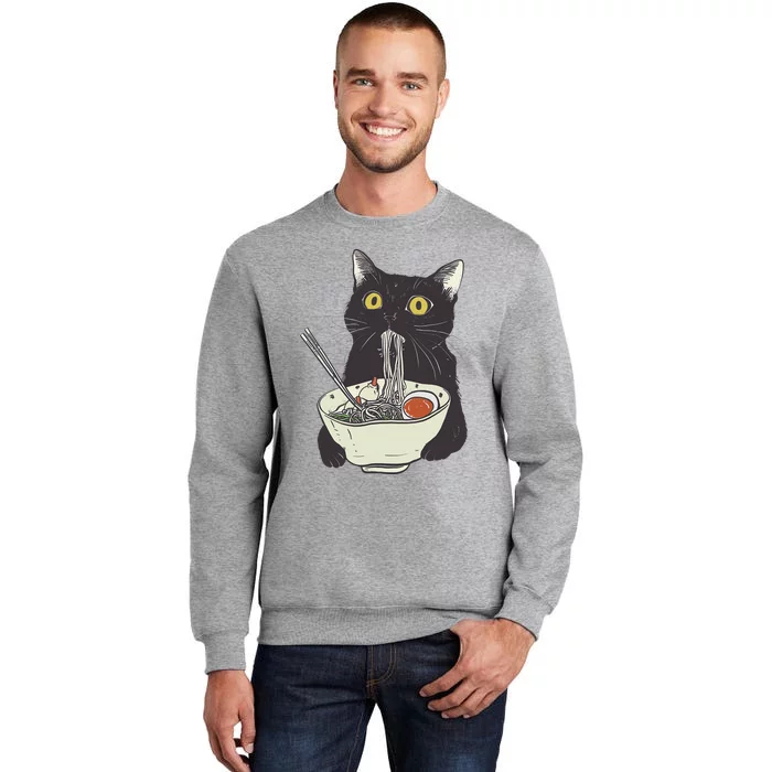 Funny Cat Eating Ramen Vintage Japanese Noodles Tall Sweatshirt