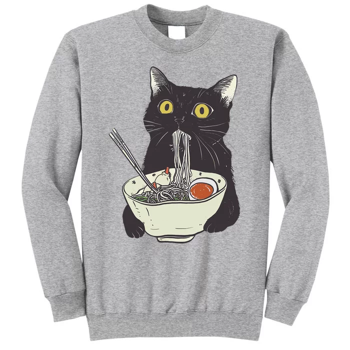 Funny Cat Eating Ramen Vintage Japanese Noodles Tall Sweatshirt