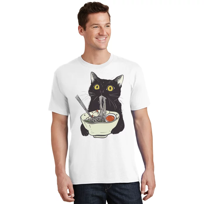 Funny Cat Eating Ramen Vintage Japanese Noodles T-Shirt