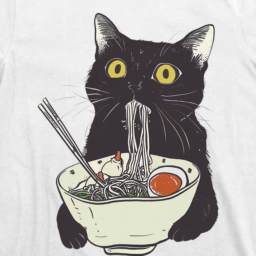 Funny Cat Eating Ramen Vintage Japanese Noodles T-Shirt