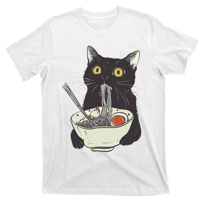 Funny Cat Eating Ramen Vintage Japanese Noodles T-Shirt