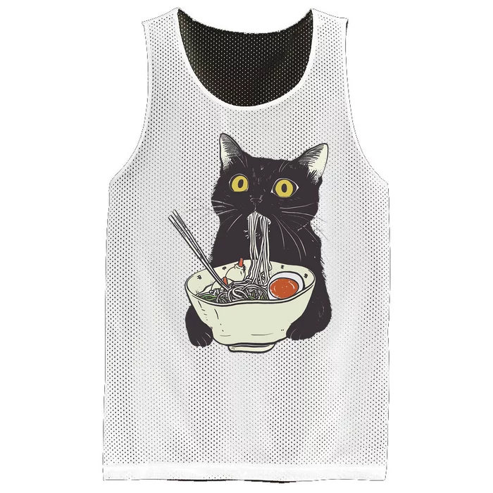 Funny Cat Eating Ramen Vintage Japanese Noodles Mesh Reversible Basketball Jersey Tank