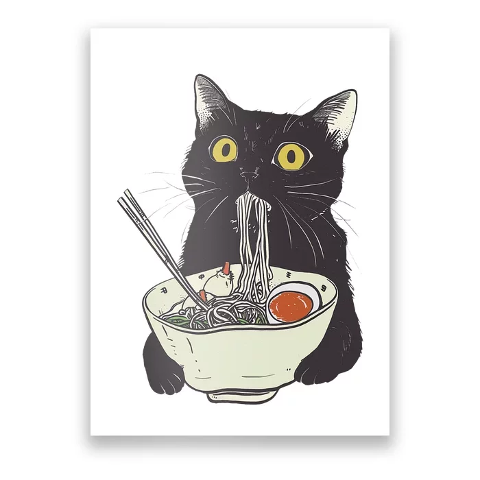 Funny Cat Eating Ramen Vintage Japanese Noodles Poster