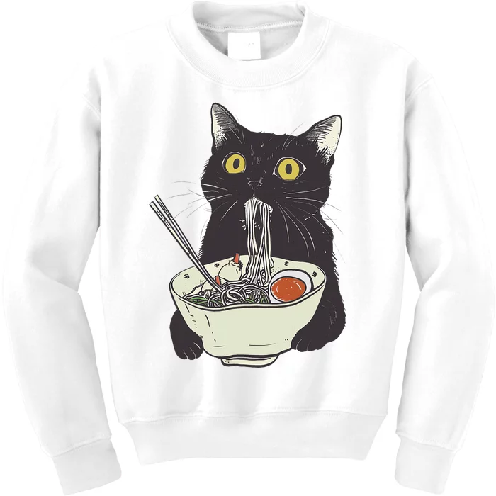 Funny Cat Eating Ramen Vintage Japanese Noodles Kids Sweatshirt