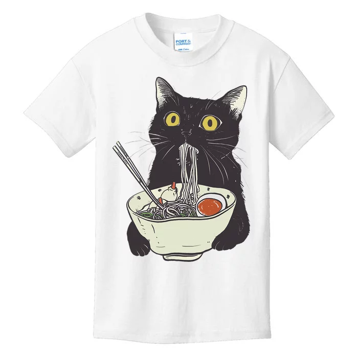 Funny Cat Eating Ramen Vintage Japanese Noodles Kids T-Shirt