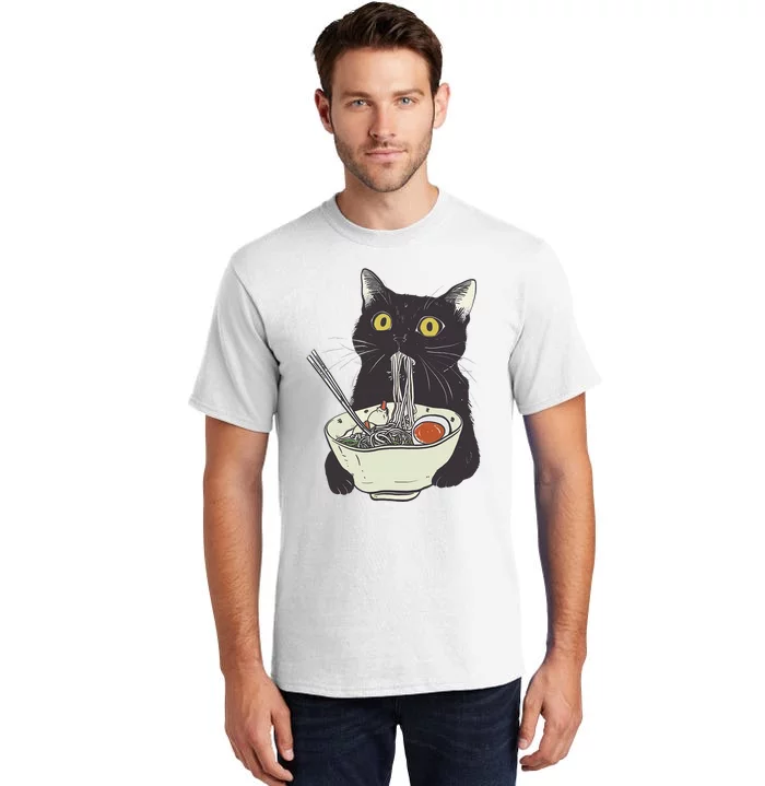 Funny Cat Eating Ramen Vintage Japanese Noodles Tall T-Shirt