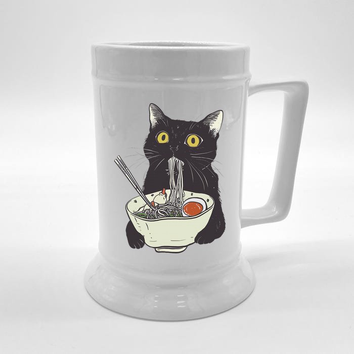 Funny Cat Eating Ramen Vintage Japanese Noodles Front & Back Beer Stein