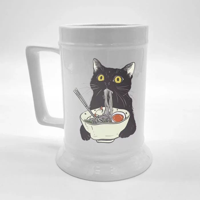 Funny Cat Eating Ramen Vintage Japanese Noodles Front & Back Beer Stein