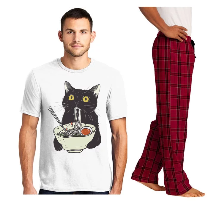 Funny Cat Eating Ramen Vintage Japanese Noodles Pajama Set