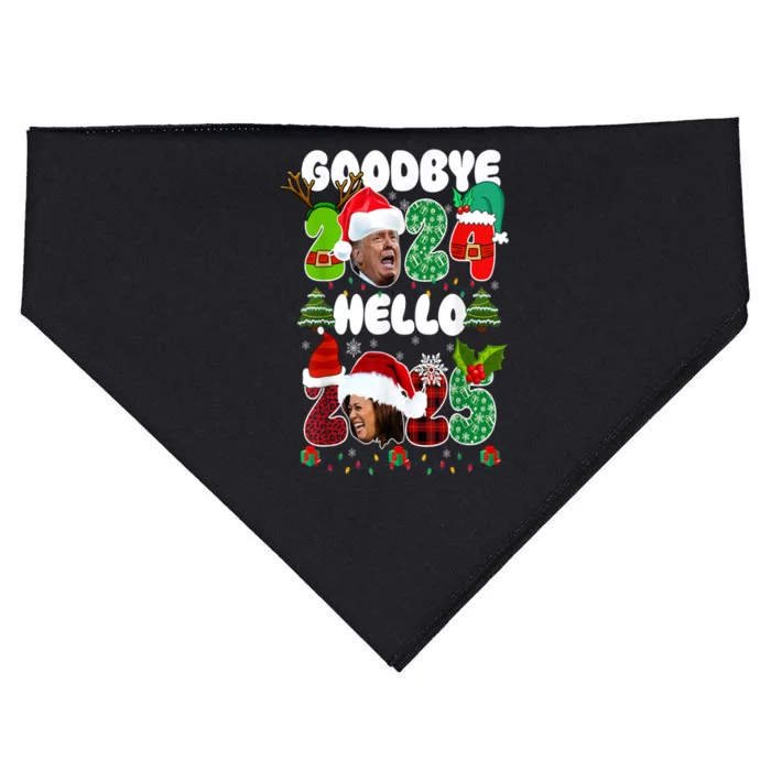 Funny Christmas Eve Goodbye Trump 2024 Hello Kamala 2025 Gift USA-Made Doggie Bandana