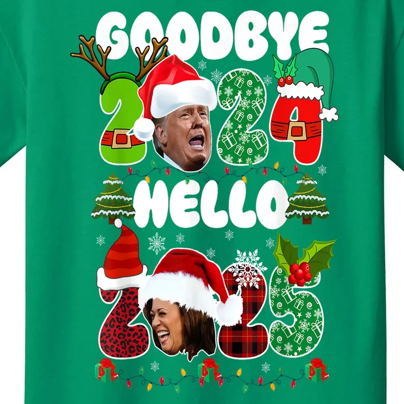 Funny Christmas Eve Goodbye Trump 2024 Hello Kamala 2025 Gift Kids T-Shirt