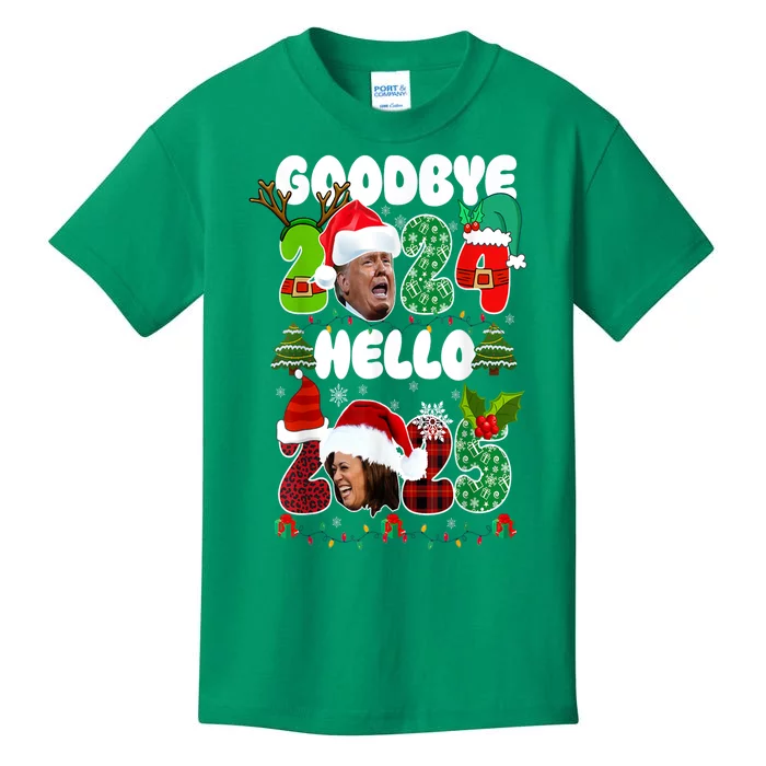 Funny Christmas Eve Goodbye Trump 2024 Hello Kamala 2025 Gift Kids T-Shirt