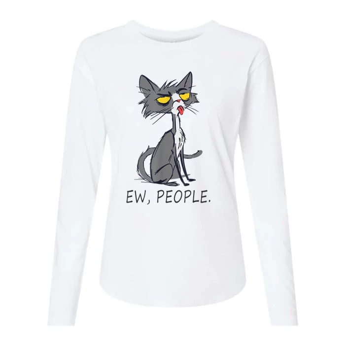 Funny Cat Ew People Meowy Cat Lovers Womens Cotton Relaxed Long Sleeve T-Shirt