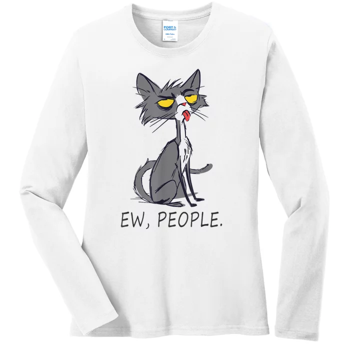 Funny Cat Ew People Meowy Cat Lovers Ladies Long Sleeve Shirt