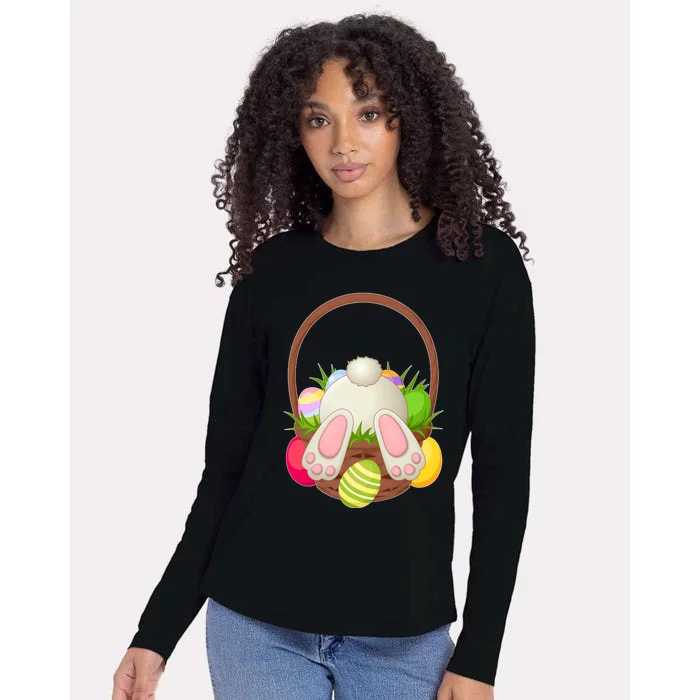 Funny Cute Easter Bunny Bottom Basket Easter Eggs Womens Cotton Relaxed Long Sleeve T-Shirt