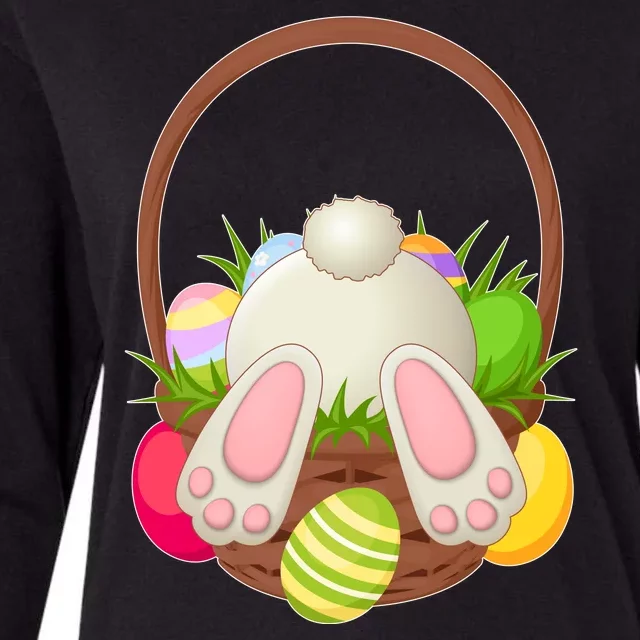 Funny Cute Easter Bunny Bottom Basket Easter Eggs Womens Cotton Relaxed Long Sleeve T-Shirt