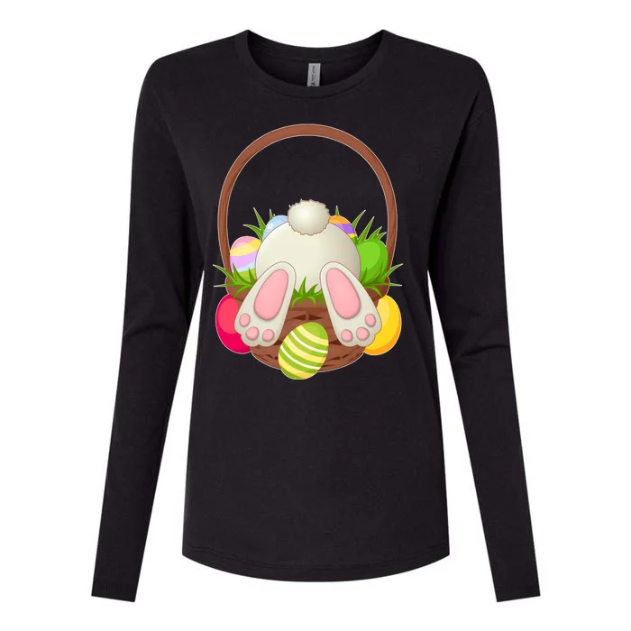 Funny Cute Easter Bunny Bottom Basket Easter Eggs Womens Cotton Relaxed Long Sleeve T-Shirt