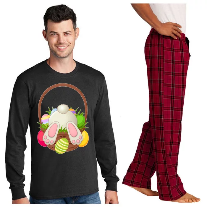 Funny Cute Easter Bunny Bottom Basket Easter Eggs Long Sleeve Pajama Set