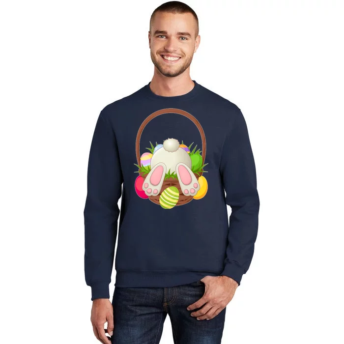 Funny Cute Easter Bunny Bottom Basket Easter Eggs Tall Sweatshirt