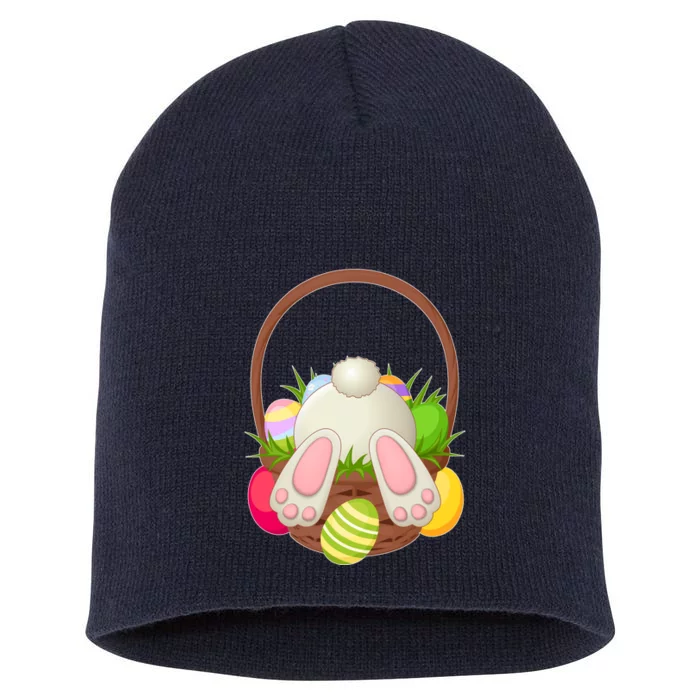 Funny Cute Easter Bunny Bottom Basket Easter Eggs Short Acrylic Beanie