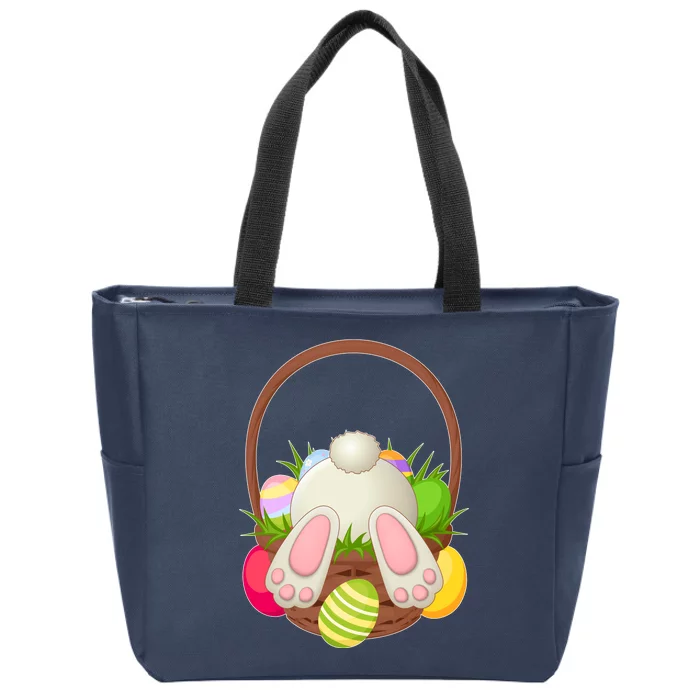 Funny Cute Easter Bunny Bottom Basket Easter Eggs Zip Tote Bag