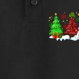 Funny Christmas Elf In Tree With Snowman Scene Dry Zone Grid Performance Polo