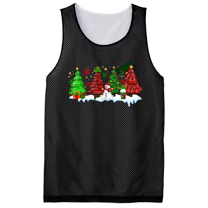 Funny Christmas Elf In Tree With Snowman Scene Mesh Reversible Basketball Jersey Tank