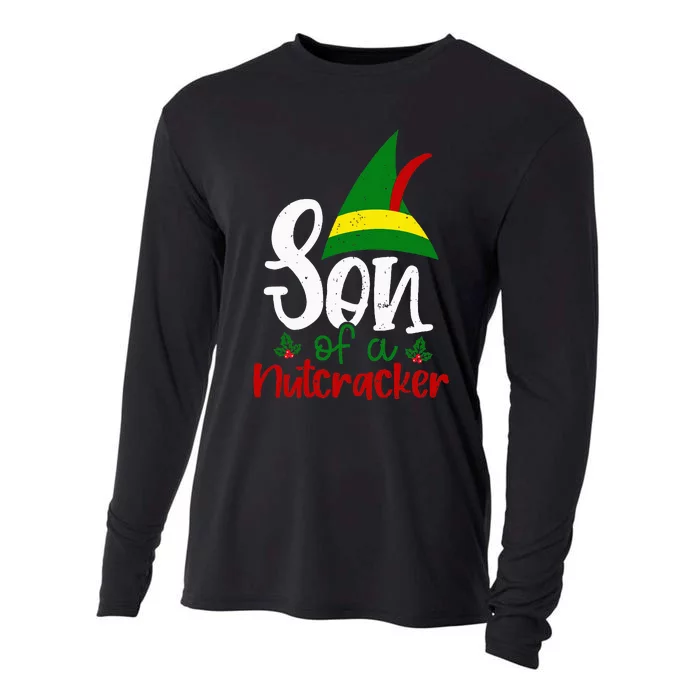 Funny Christmas Elf Son Of A Nutcracker Cooling Performance Long Sleeve Crew