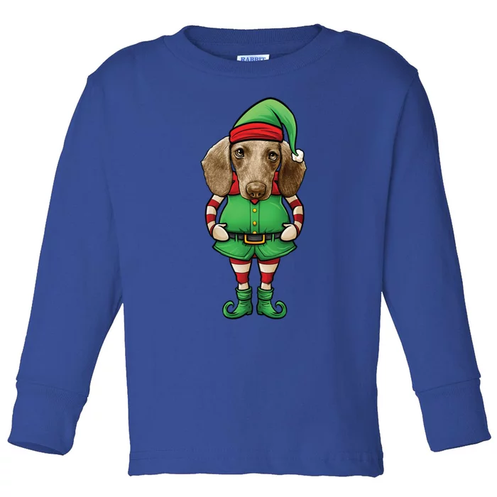 Funny Christmas Elf Dachshund Dog Doxie Gift Toddler Long Sleeve Shirt