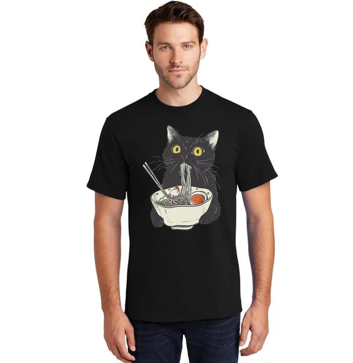 Funny Cat Eating Ramen Vintage Japanese Noodles Tall T-Shirt