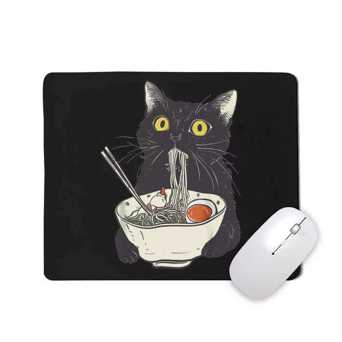 Funny Cat Eating Ramen Vintage Japanese Noodles Mousepad