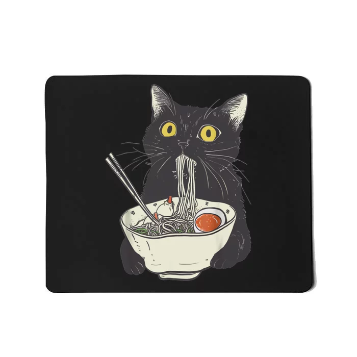 Funny Cat Eating Ramen Vintage Japanese Noodles Mousepad