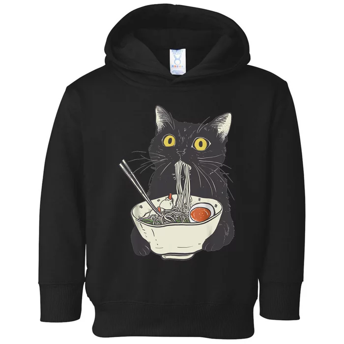 Funny Cat Eating Ramen Vintage Japanese Noodles Toddler Hoodie