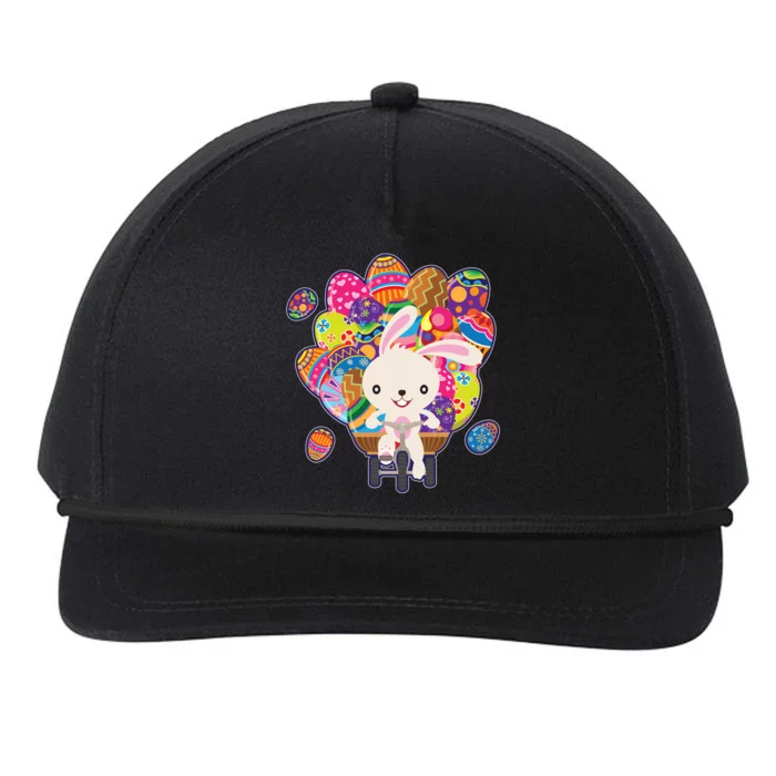 Funny Cute Easter Bunny On Bike Delivering Easter Eggs Snapback Five-Panel Rope Hat