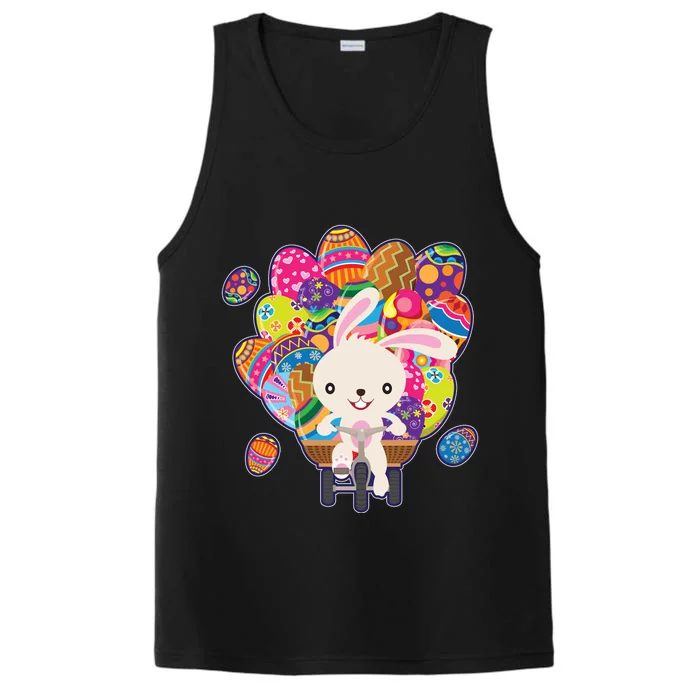 Funny Cute Easter Bunny On Bike Delivering Easter Eggs Performance Tank