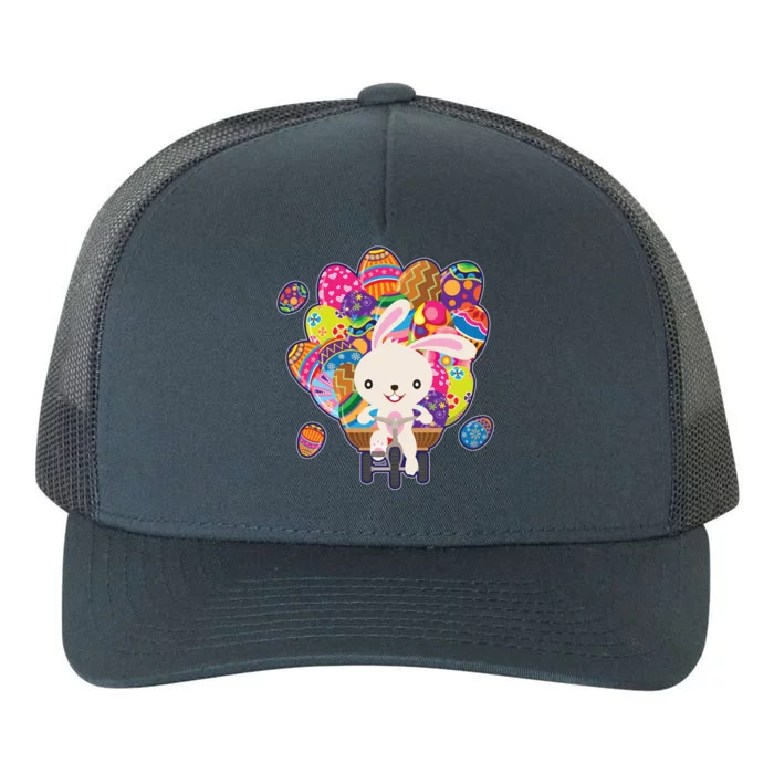 Funny Cute Easter Bunny On Bike Delivering Easter Eggs Yupoong Adult 5-Panel Trucker Hat