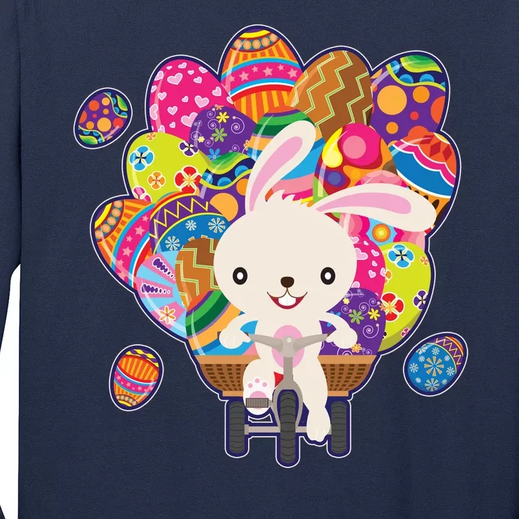 Funny Cute Easter Bunny On Bike Delivering Easter Eggs Long Sleeve Shirt