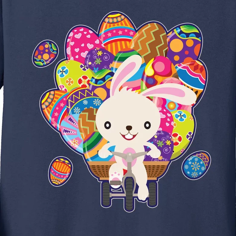 Funny Cute Easter Bunny On Bike Delivering Easter Eggs Kids Long Sleeve Shirt