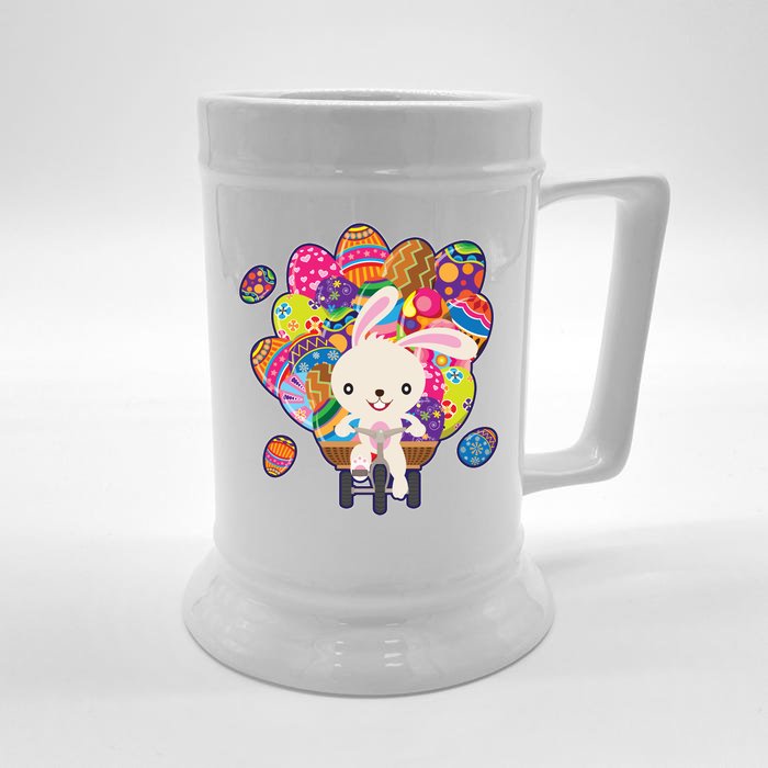 Funny Cute Easter Bunny On Bike Delivering Easter Eggs Front & Back Beer Stein