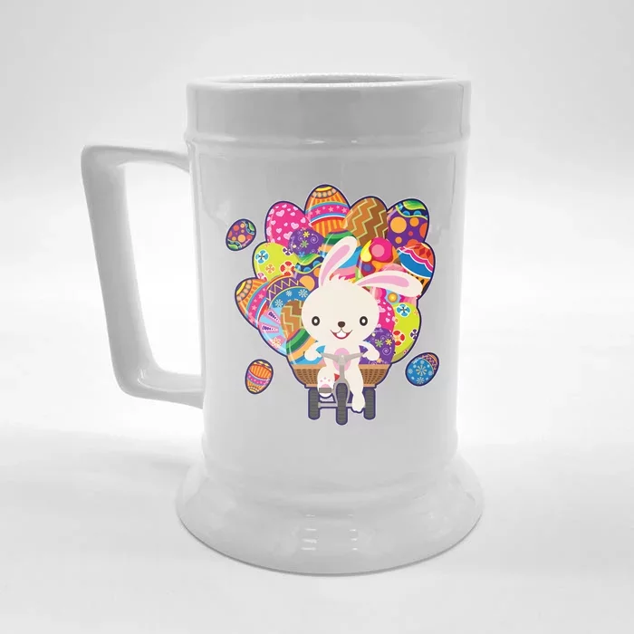 Funny Cute Easter Bunny On Bike Delivering Easter Eggs Front & Back Beer Stein