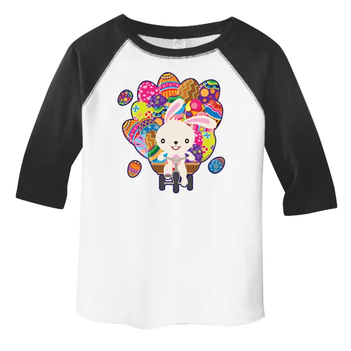 Funny Cute Easter Bunny On Bike Delivering Easter Eggs Toddler Fine Jersey T-Shirt