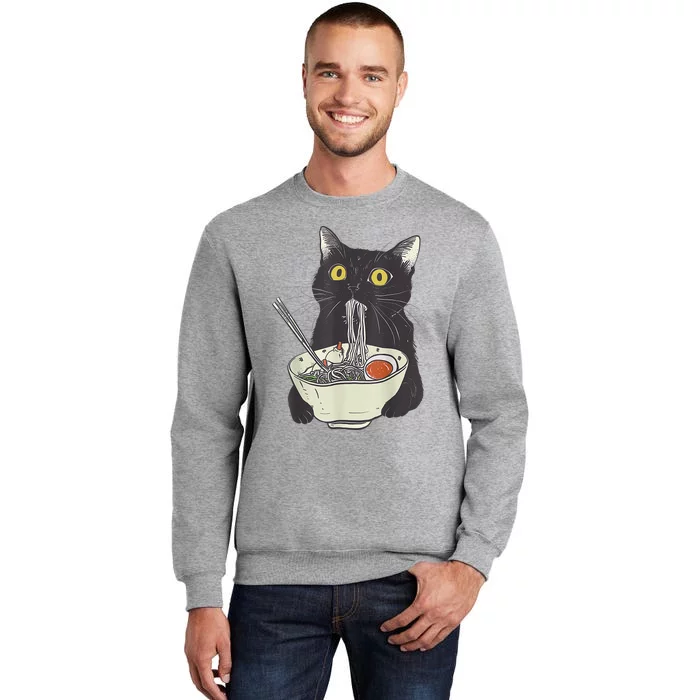 Funny Cat Eating Ramen Vintage Japanese Noodles Tall Sweatshirt