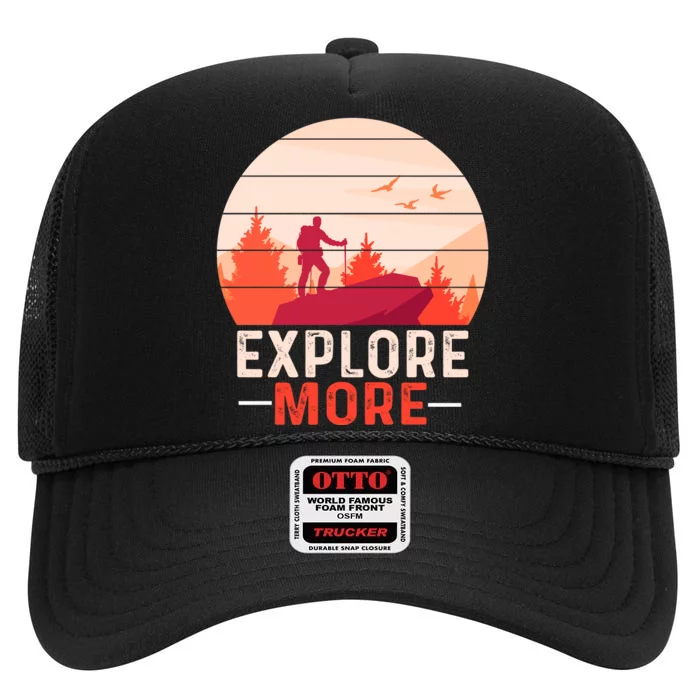 Funny Camping Explore More High Crown Mesh Trucker Hat