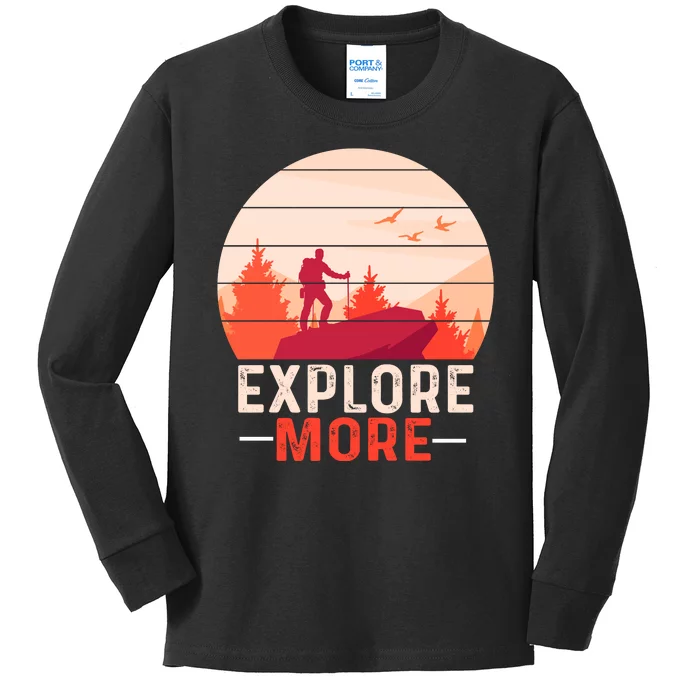 Funny Camping Explore More Kids Long Sleeve Shirt