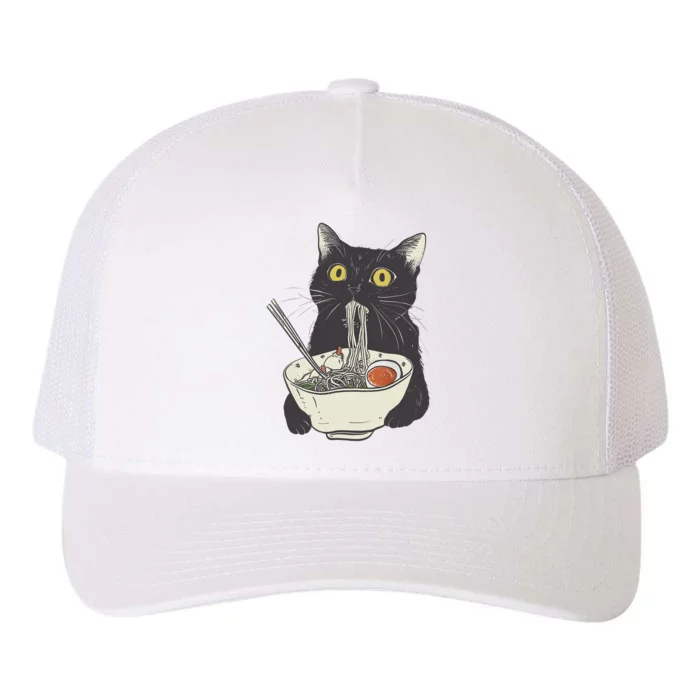 Funny Cat Eating Ramen Vintage Japanese Noodles Yupoong Adult 5-Panel Trucker Hat