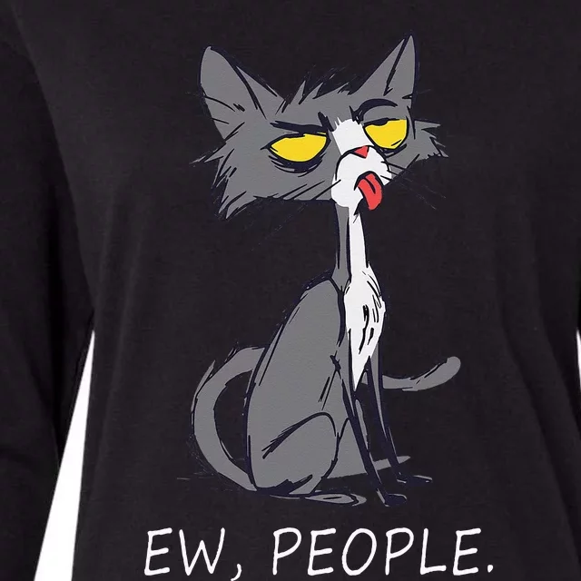 Funny Cat Ew People Meowy Cat Lovers Womens Cotton Relaxed Long Sleeve T-Shirt