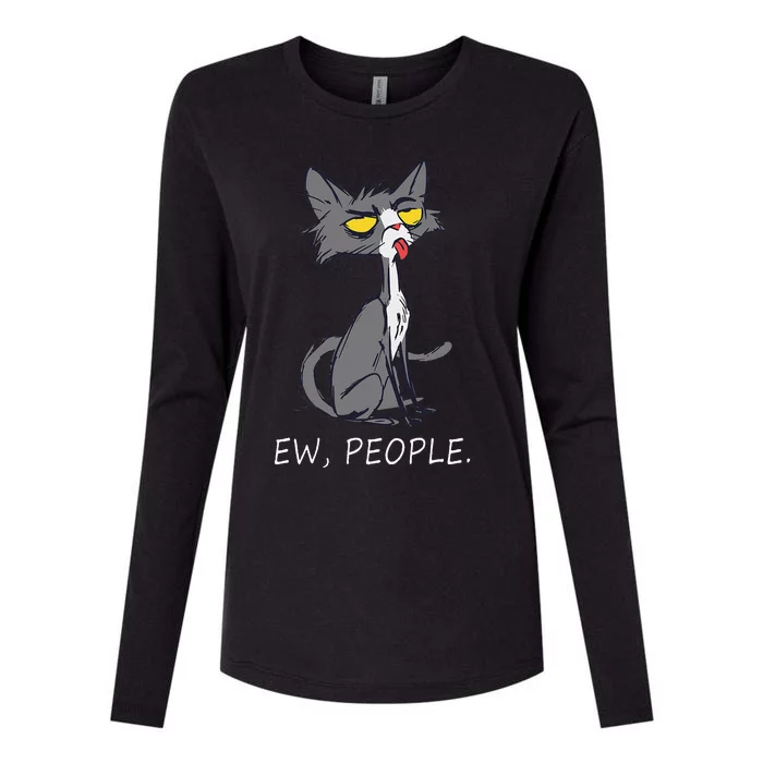 Funny Cat Ew People Meowy Cat Lovers Womens Cotton Relaxed Long Sleeve T-Shirt