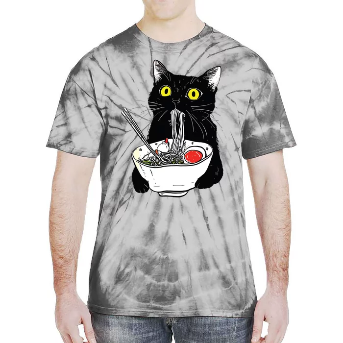 Funny Cat Eating Ramen Vintage Japanese Noodles Tie-Dye T-Shirt